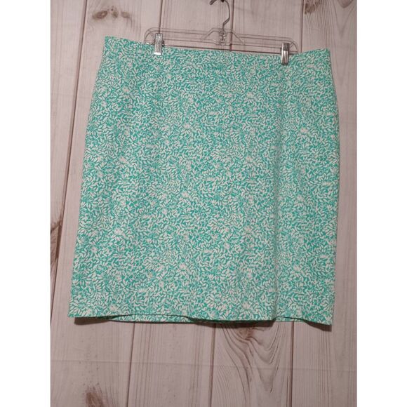 J Crew Skirt Ladies 18‎ Teal Floral Pencil - Picture 1 of 7